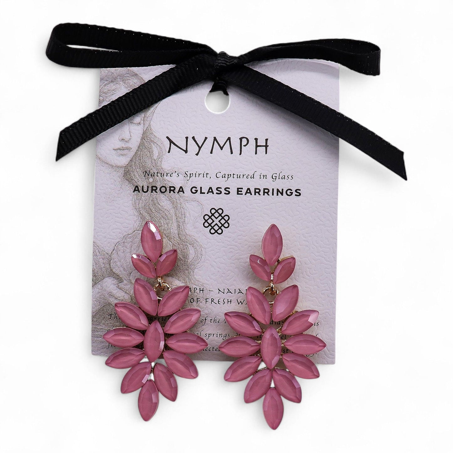 Nymph Aurora: Vintage Glass Long Drop Earrings - Soft Pink