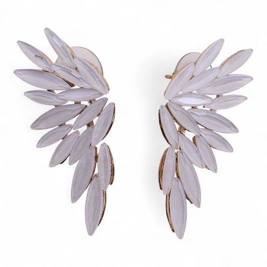 Nymph Aurora: Vintage Glass Angel Wings Earrings - Pearl