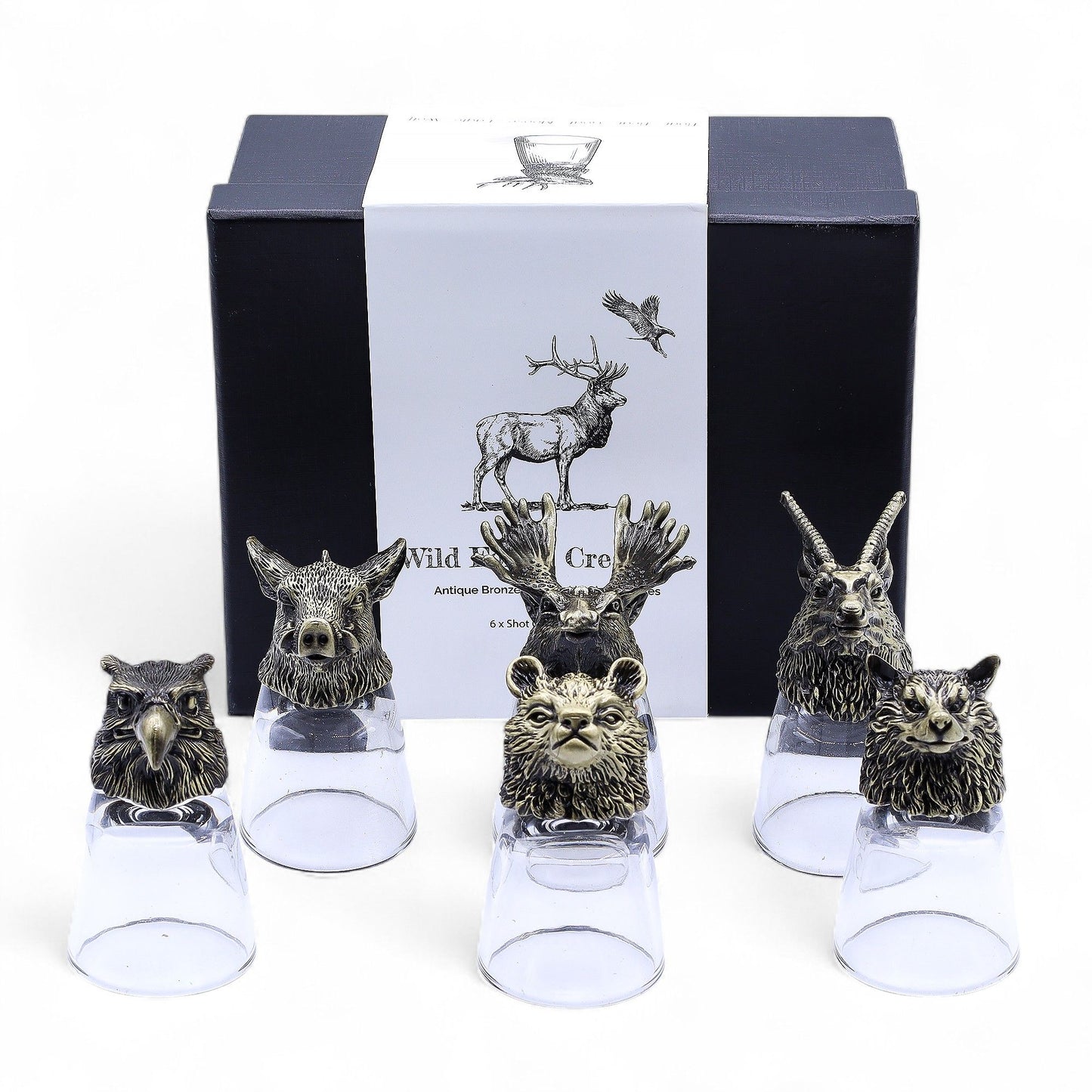Wild Forest Creatures Set of 6 Shot Glasses (50ml) - Antique Bronze