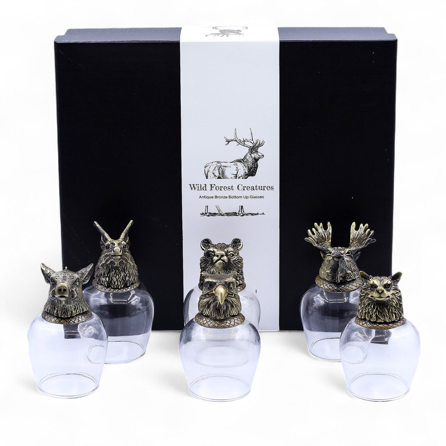 Wild Forest Creatures Set of 6 Shot Glasses (100ml) - Antique Bronze