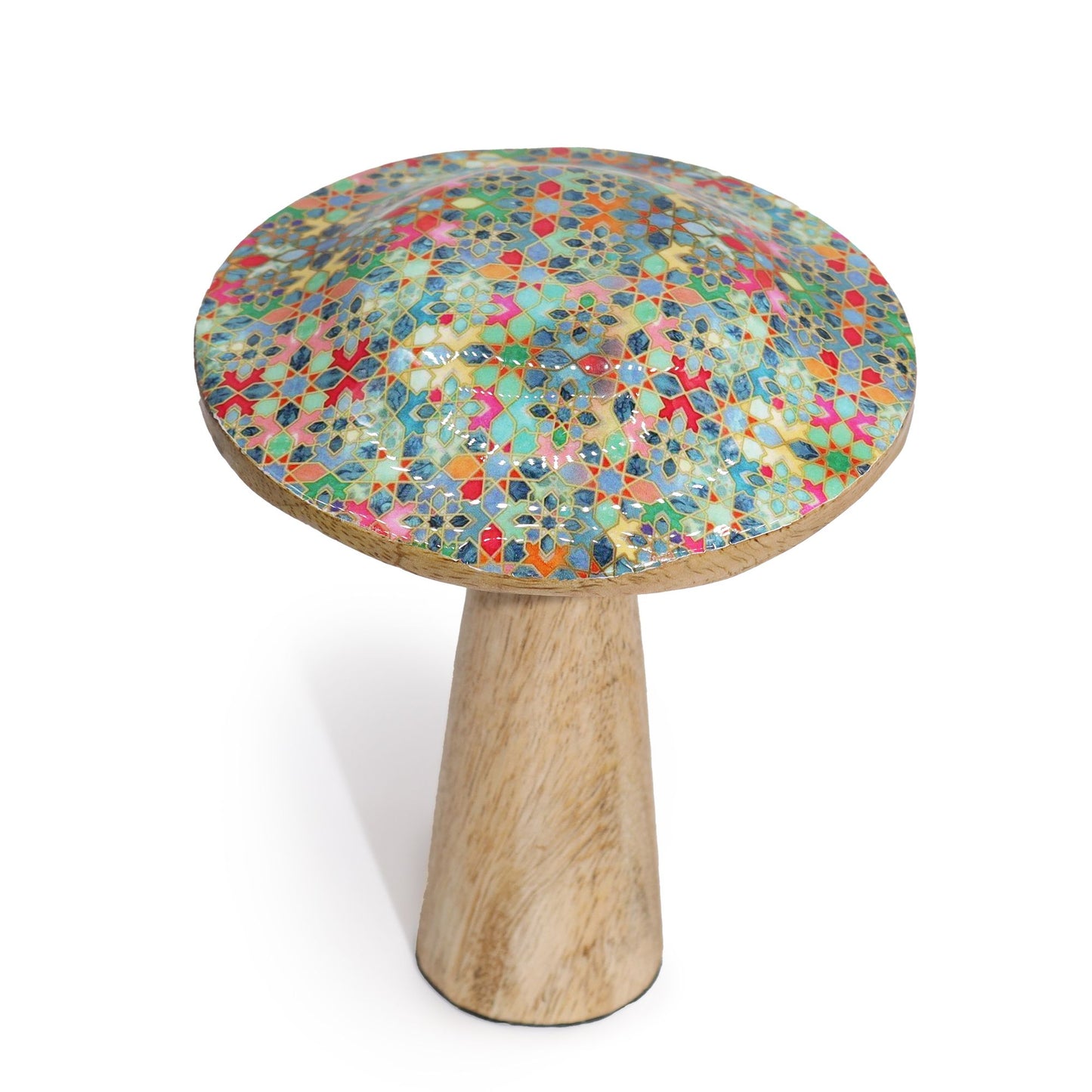 Medium Wooden Enamelled Mushroom Decoration - Mediterranean Tile Pattern