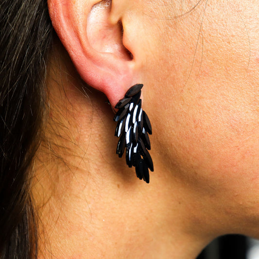 Nymph Aurora: Vintage Glass Angel Wings Earrings - Jet Black