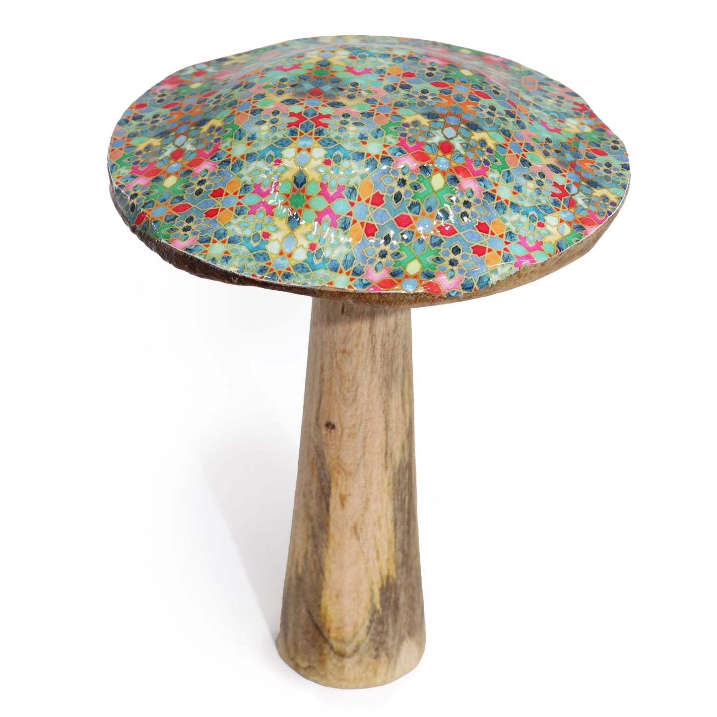 Large Wooden Enamelled Mushroom Decoration - Mediterranean Tile Pattern