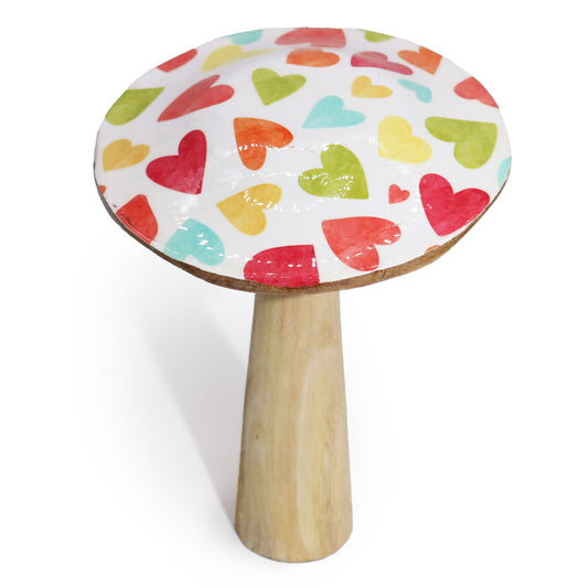 Large Wooden Enamelled Mushroom Decoration - Pastel Hearts