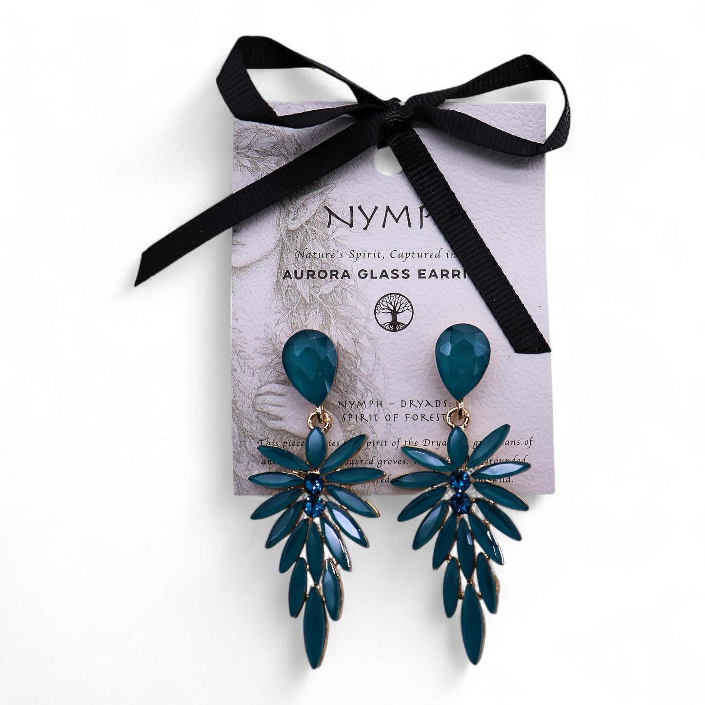 Nymph Aurora: Vintage Glass Long Drop Earrings - Teal Green