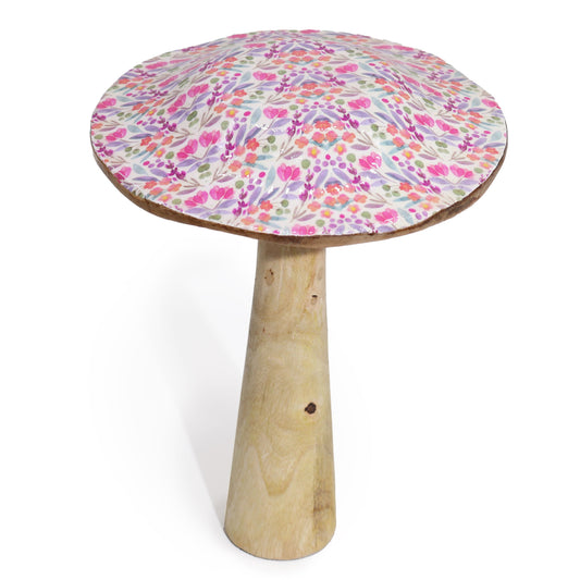 Large Wooden Enamelled Mushroom Decoration- Pretty Floral