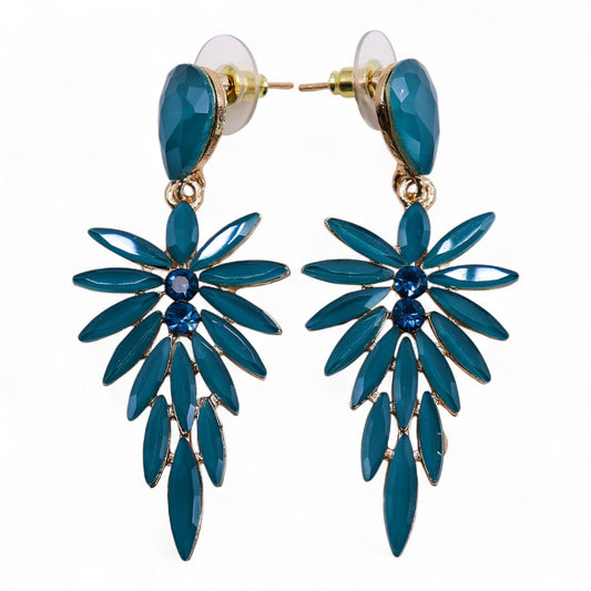 Nymph Aurora: Vintage Glass Long Drop Earrings - Teal Green