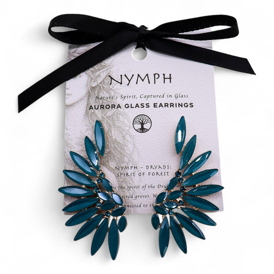 Nymph Aurora: Vintage Glass Angel Wings Earrings - Teal Green