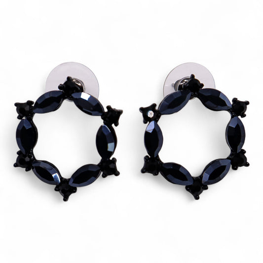 Nymph Aurora: Vintage Glass Loop Earrings - Jet Black