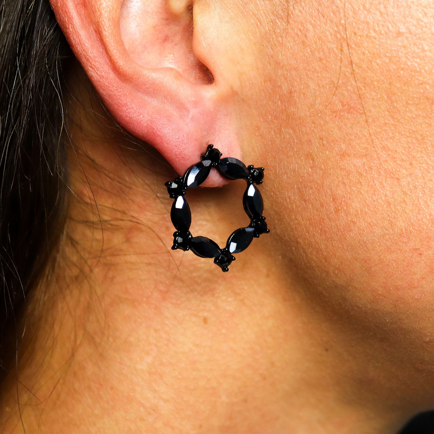 Nymph Aurora: Vintage Glass Loop Earrings - Jet Black