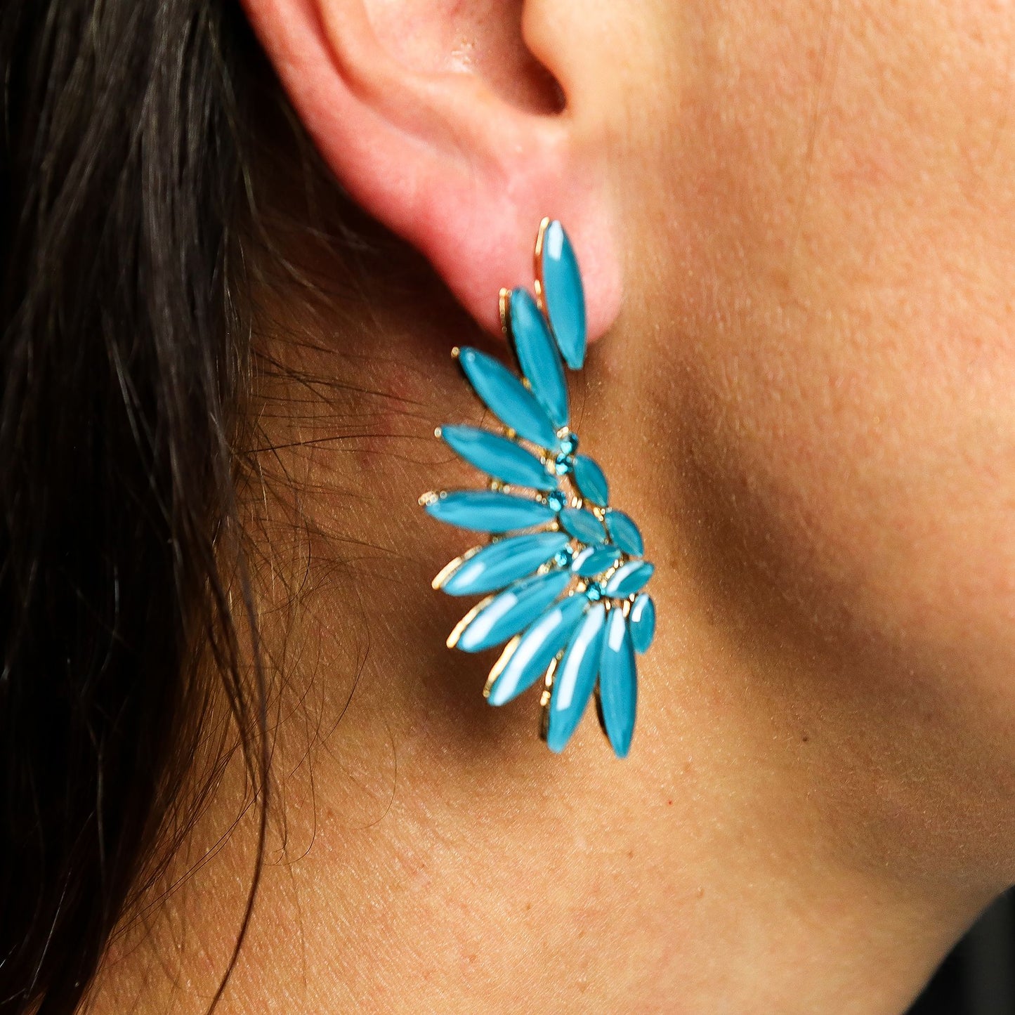 Nymph Aurora: Vintage Glass Angel Wings Earrings - Teal Green