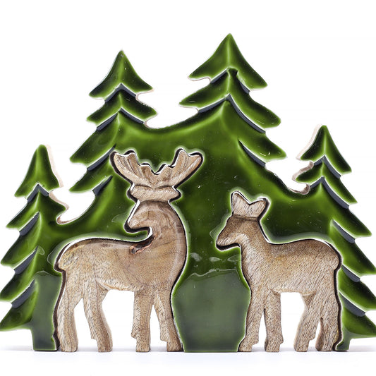 Nordic Christmas / Woodland - Two Dear in the Forrest 3D Wooden Decoration