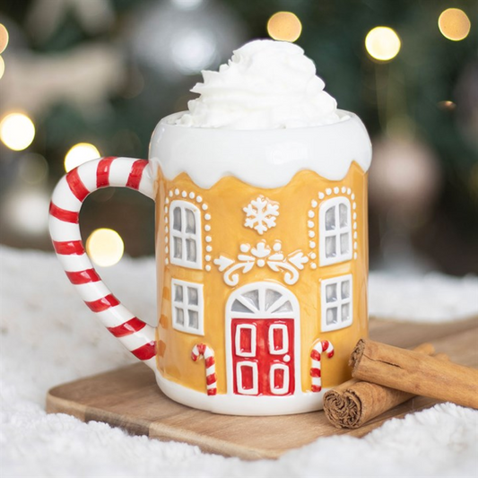 Candy Cane Ceramic Gingerbread House Mug - perfect for Christmas
