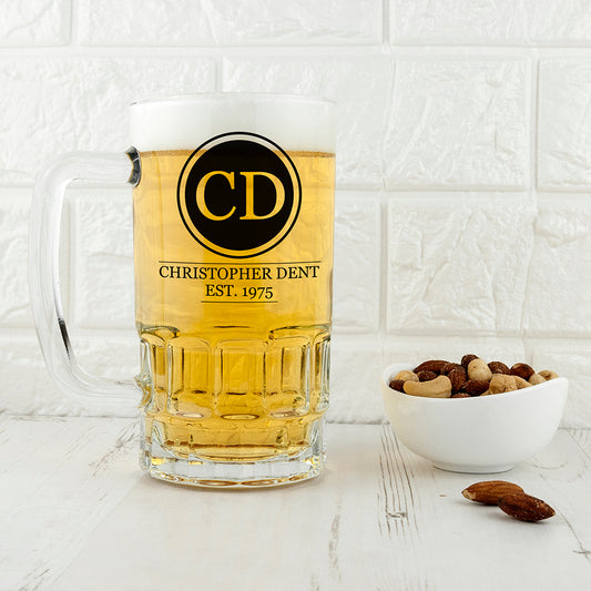 Circle Monogram Personalised Beer Glass Tankard