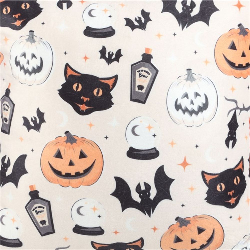 Square Spooky Cat and Pumpkin Print Cushion (35cm)