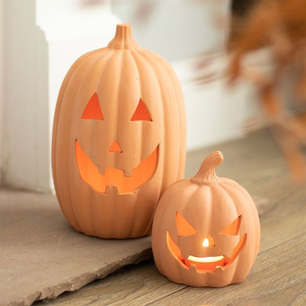 15cm Terracotta Halloween Pumpkin (Tealight) Ornament