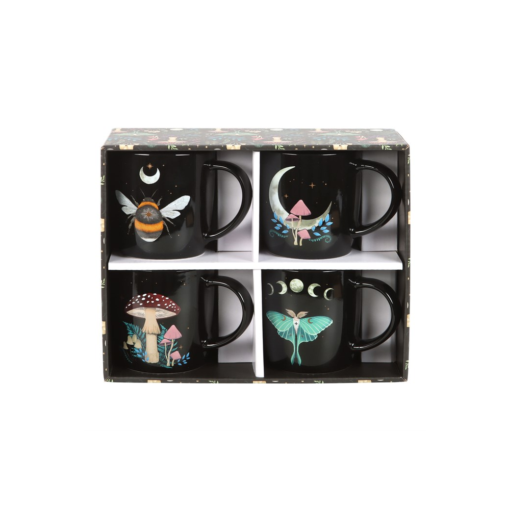 Set of 4 Dark Forest Ceramic Mugs
