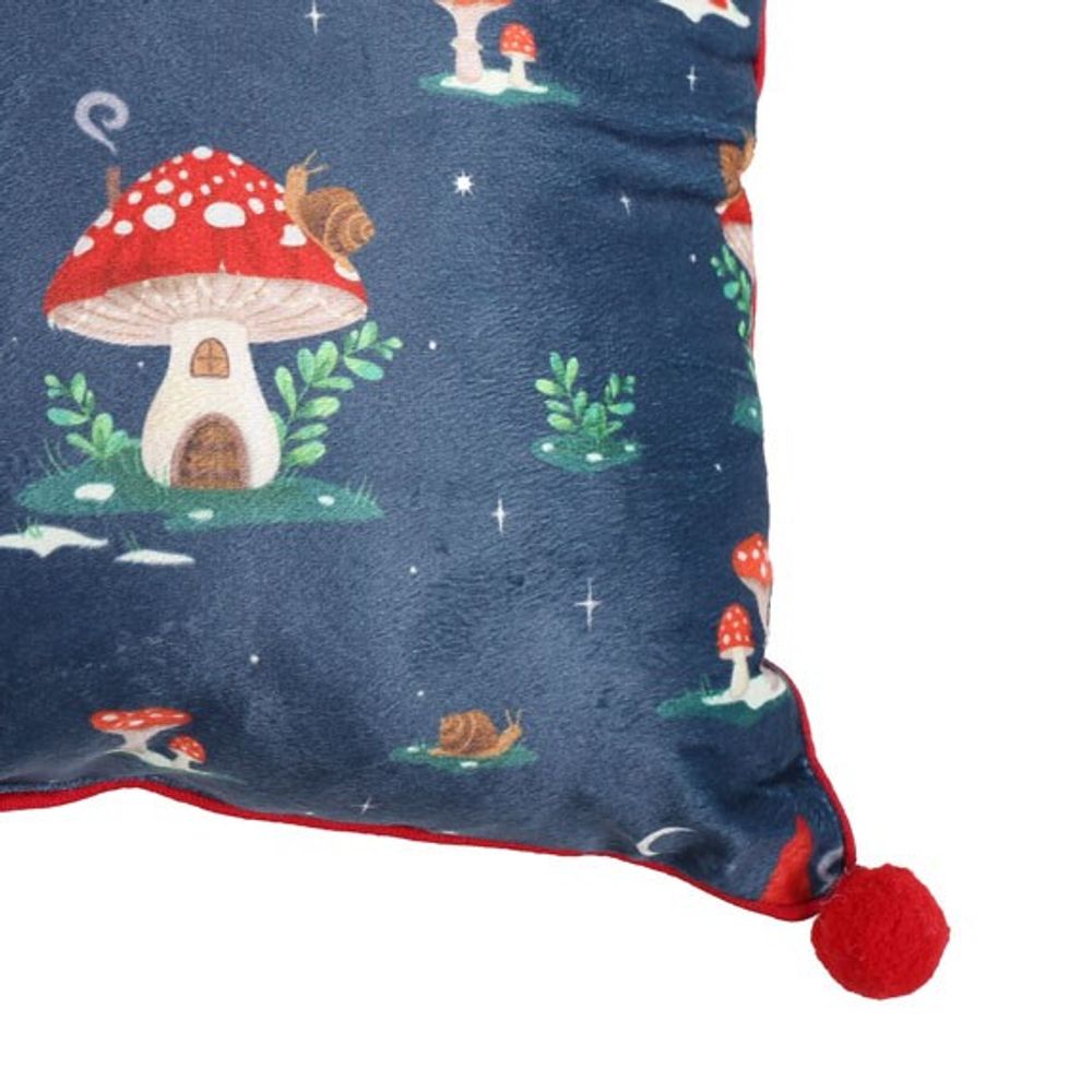 Square Gnome Print Cushion with Pom Poms (35cm)