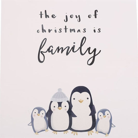 'Joy of Christmas' Penguin Family Hanging Wooden Sign