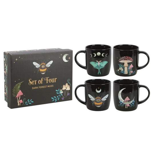 Set of 4 Dark Forest Ceramic Mugs