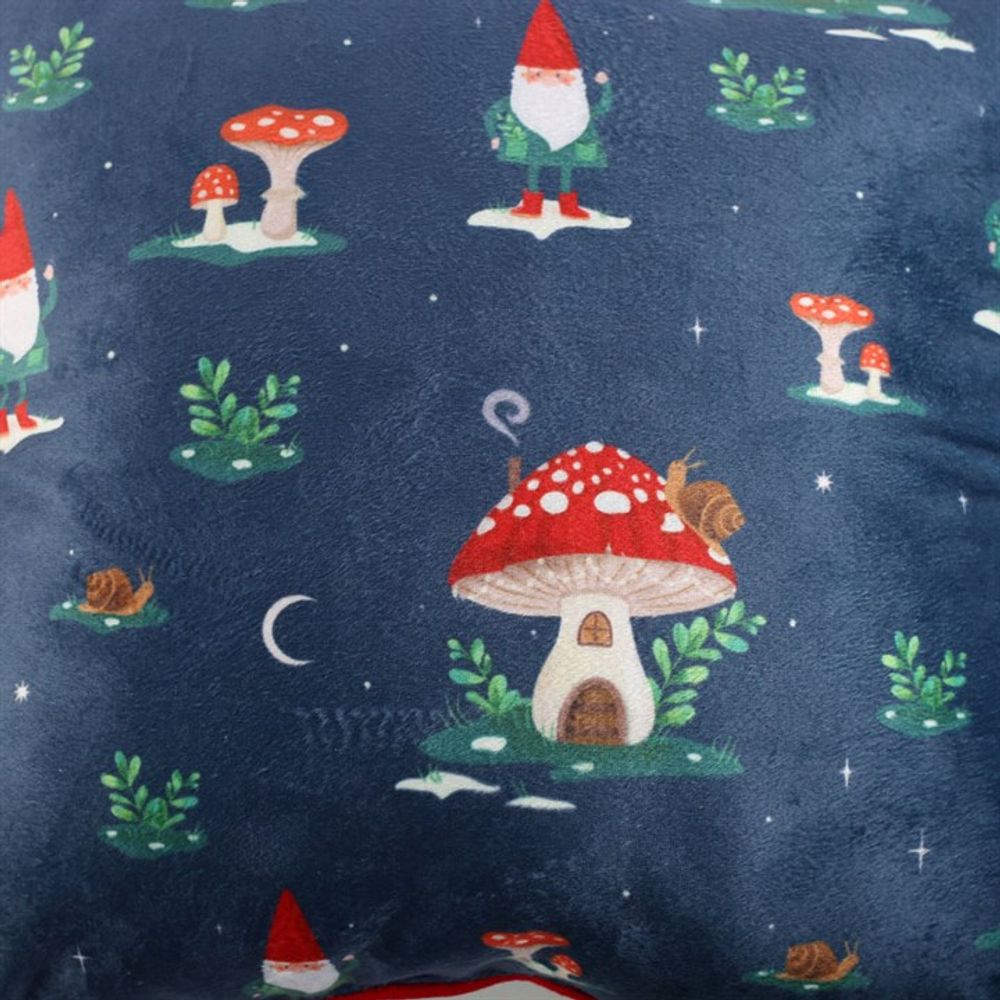 Square Gnome Print Cushion with Pom Poms (35cm)