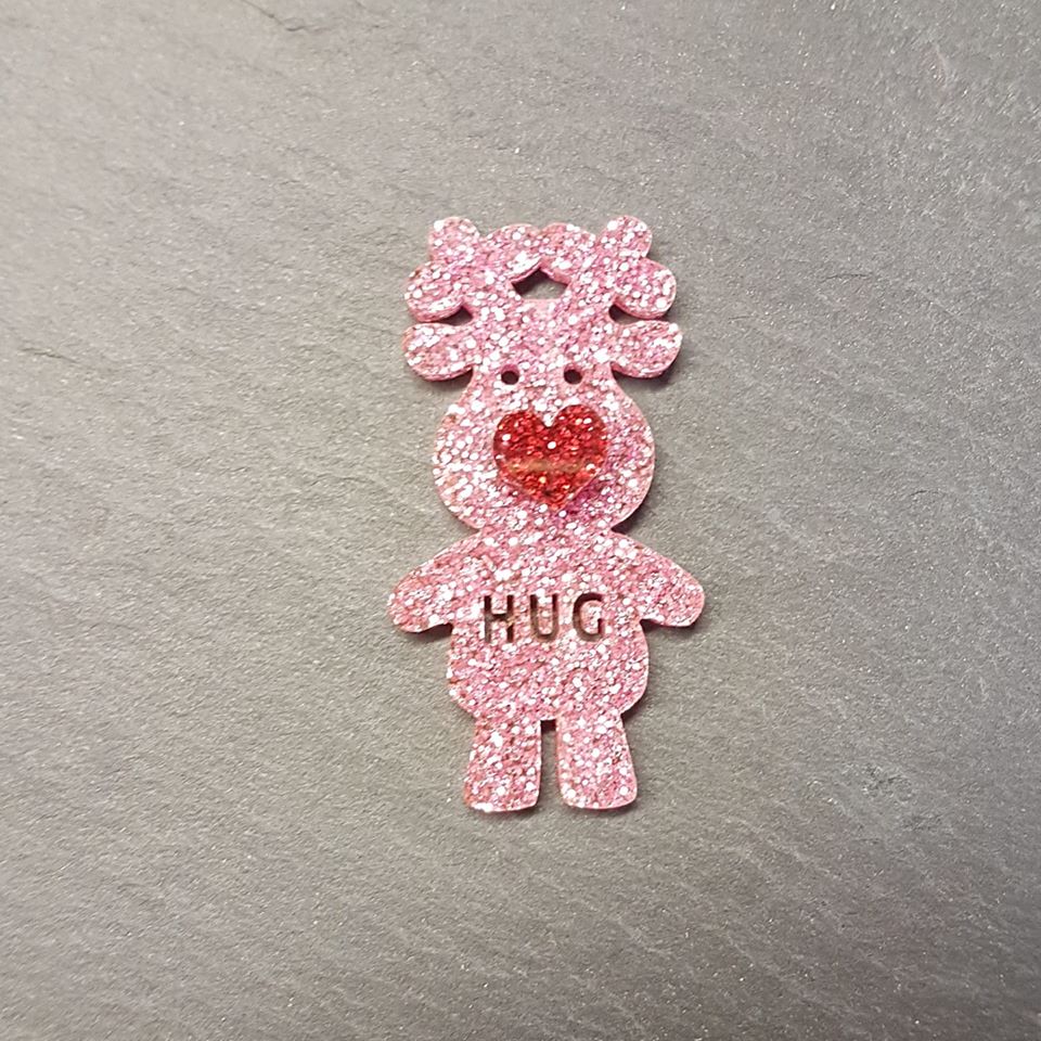 Glitter Acrylic 5cm Reindeer (Christmas) Pocket Hug