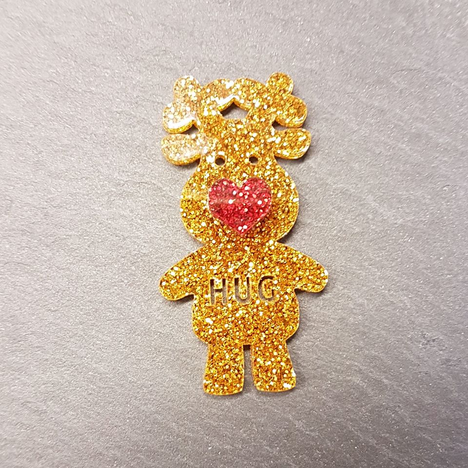 Glitter Acrylic 5cm Reindeer (Christmas) Pocket Hug