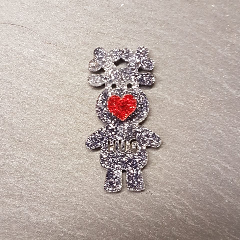 Glitter Acrylic 5cm Reindeer (Christmas) Pocket Hug