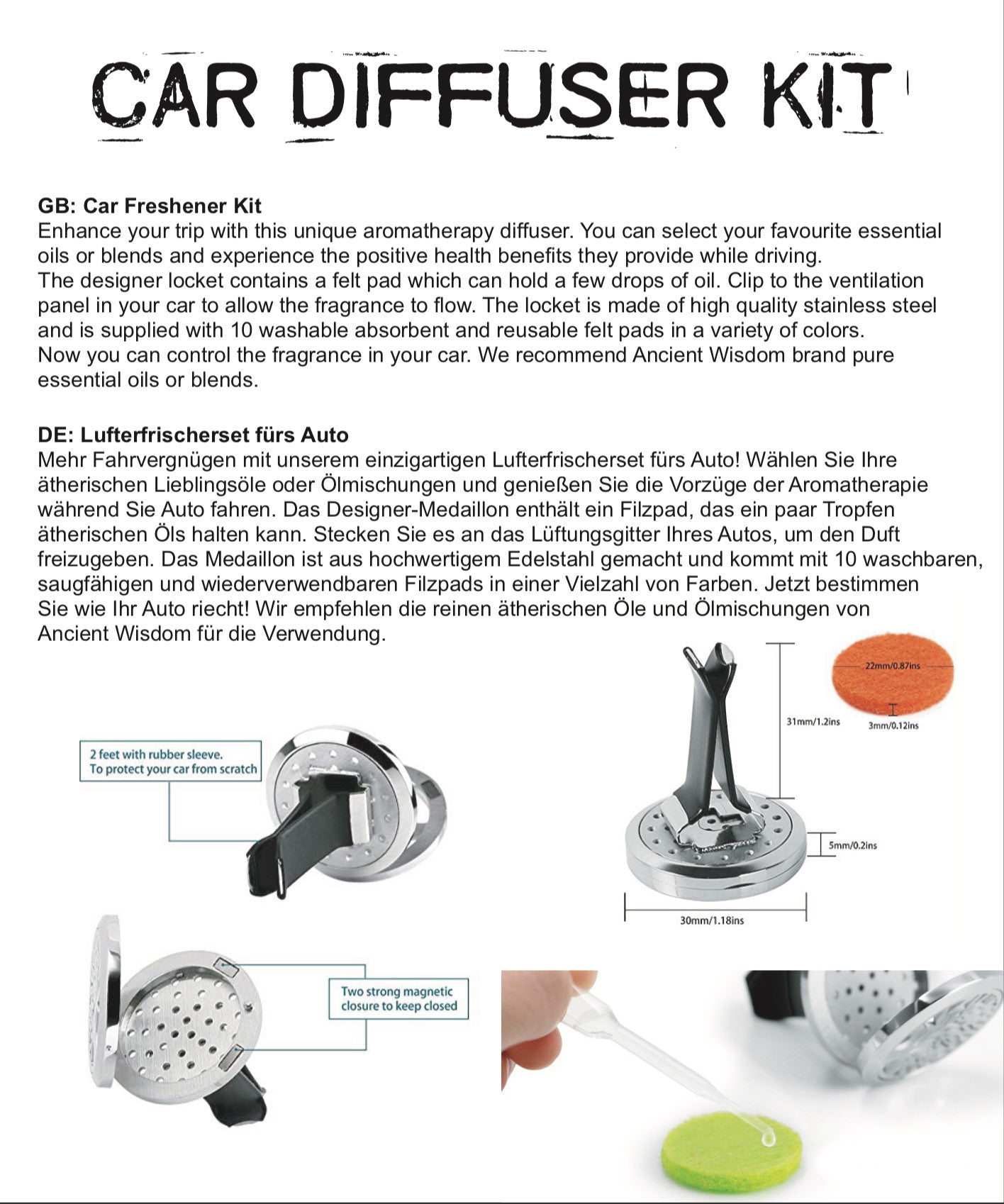 Aromatherapy Car Diffuser Kit - Various Designs Available