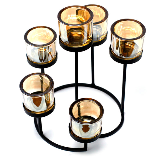 Centrepiece Iron Votive Candle Holder - 6 Cup Circular Tree