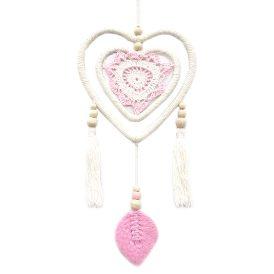 Hand Made Natural Dream Catcher - Pink Heart in Heart (Medium)