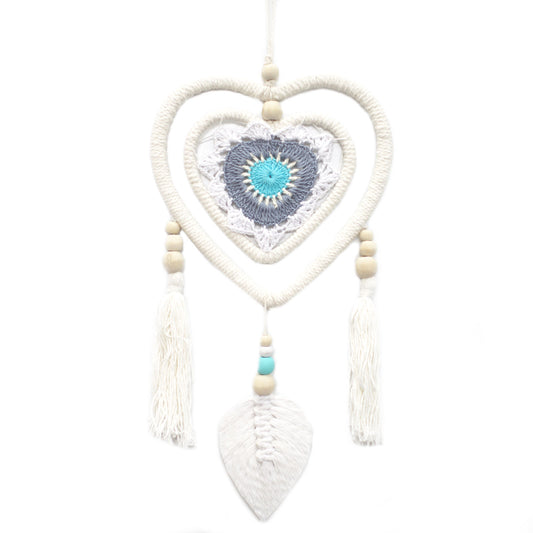 Hand Made Natural Dream Catcher - Blue Heart in Heart (Medium)