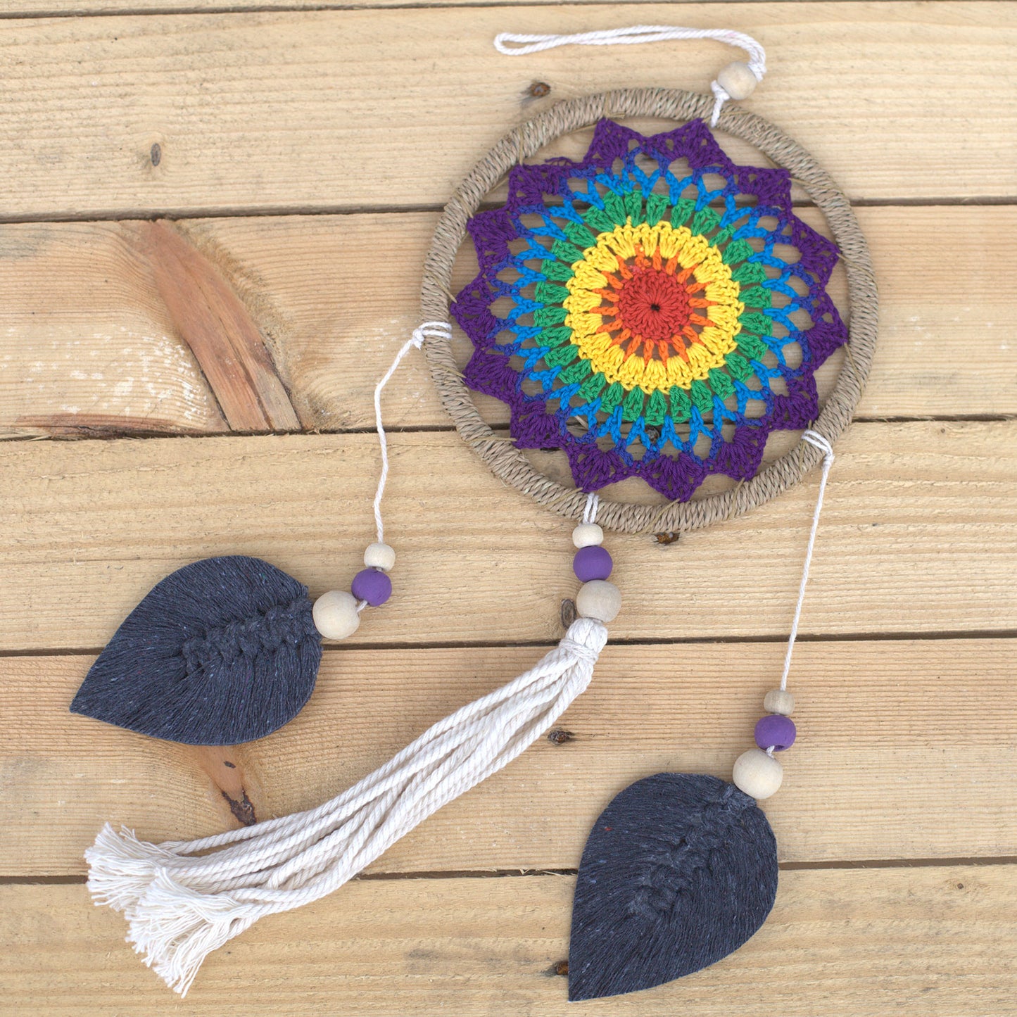 Hand Made Natural Dream Catcher - Rainbow Elemental Spirits (Medium)