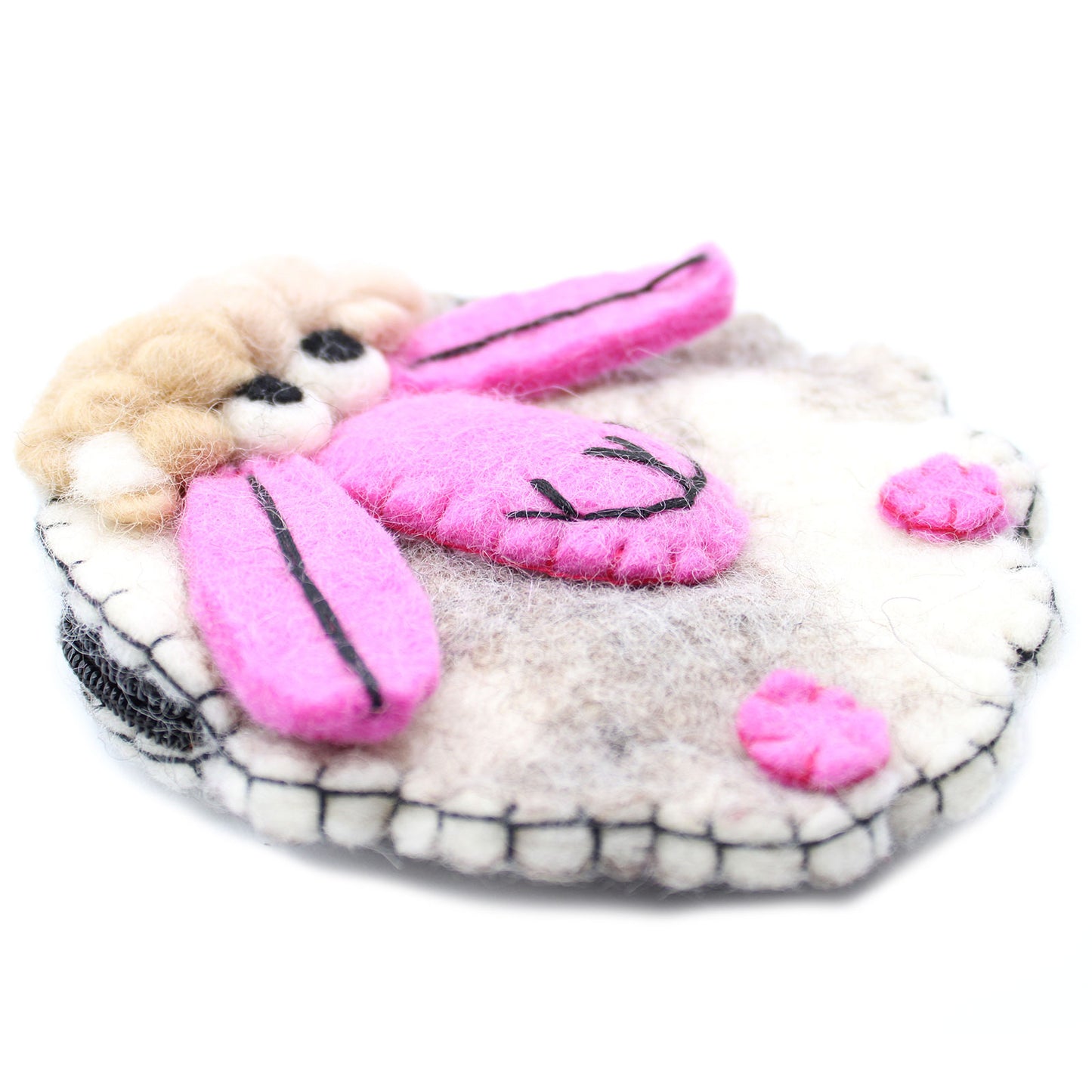 Handmade Natural Felt Zipper Pouch/Purse - Happy Sheep