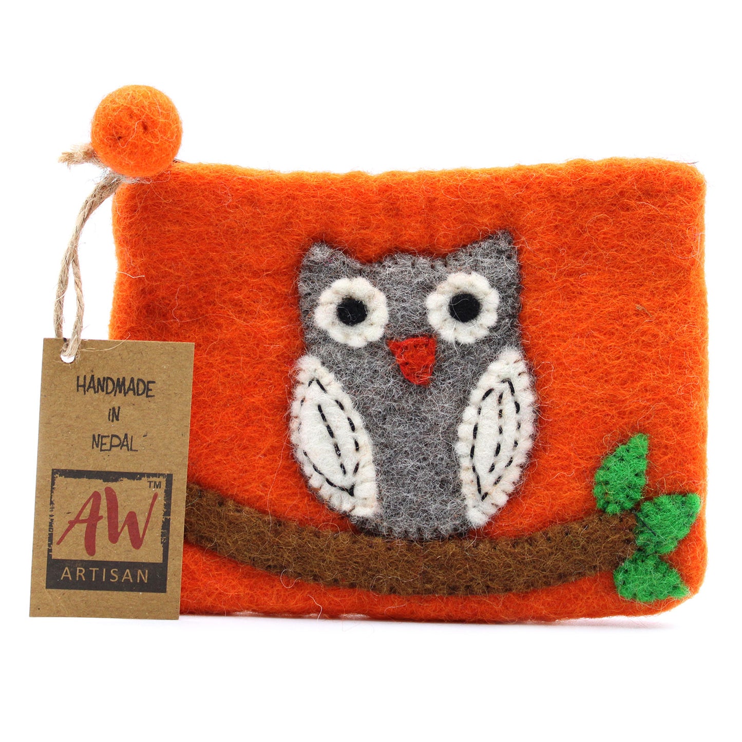 Handmade Natural Felt Zipper Pouch/Purse - Owl