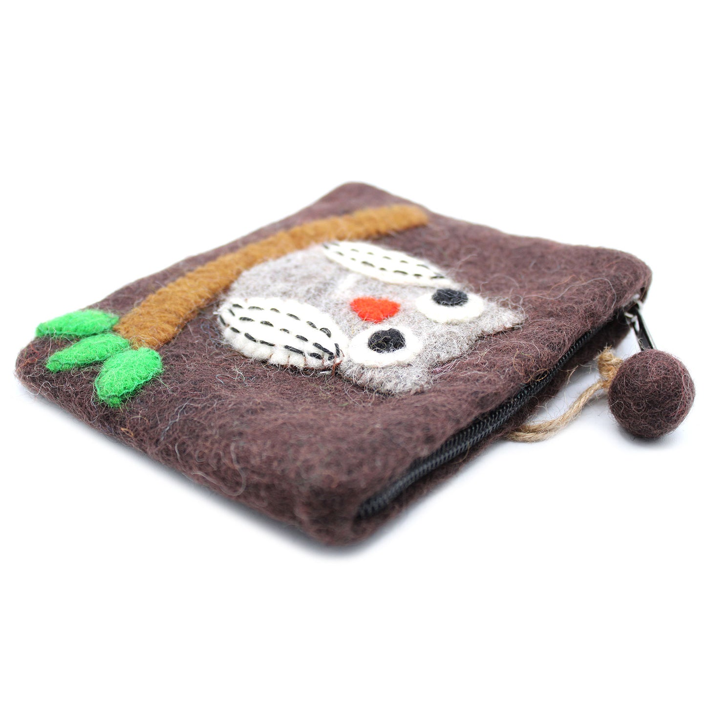 Handmade Natural Felt Zipper Pouch/Purse - Owl