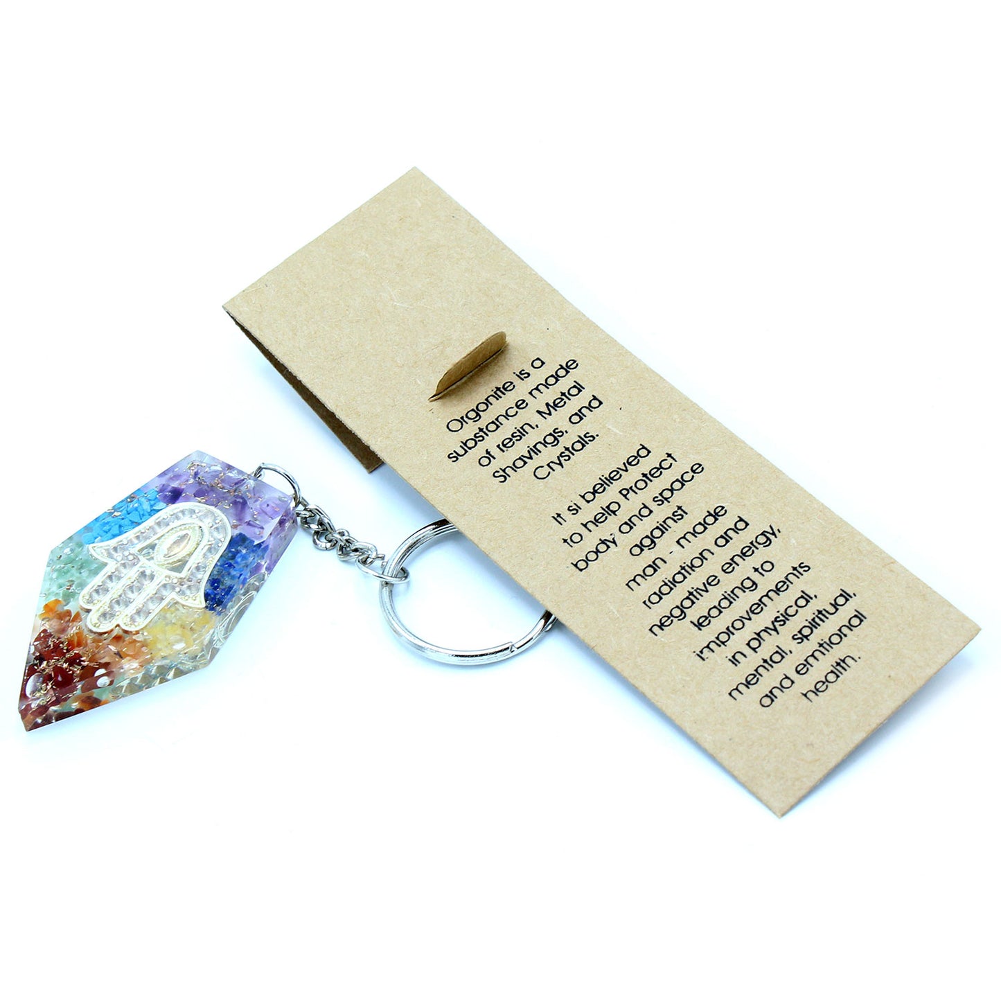 Orgonite Power Keyring - Gemstone (Rainbow) Chakra Hamsa