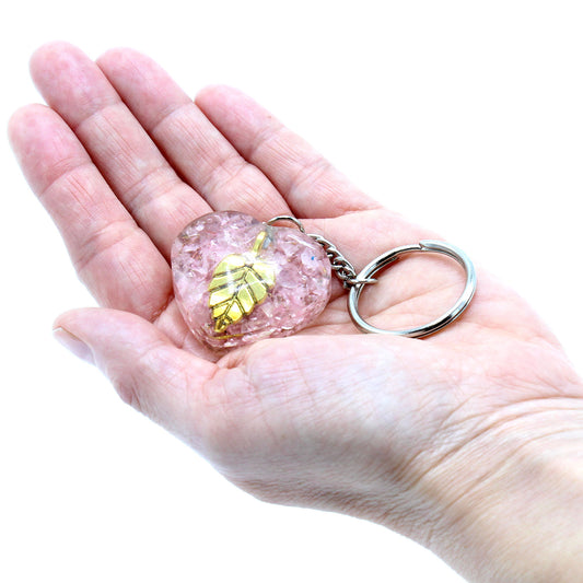Orgonite Power Keyring - Rose Quartz Hearts Golden Leaf