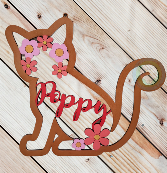 Personalised and Customisable Wooden Cat Name Decoration