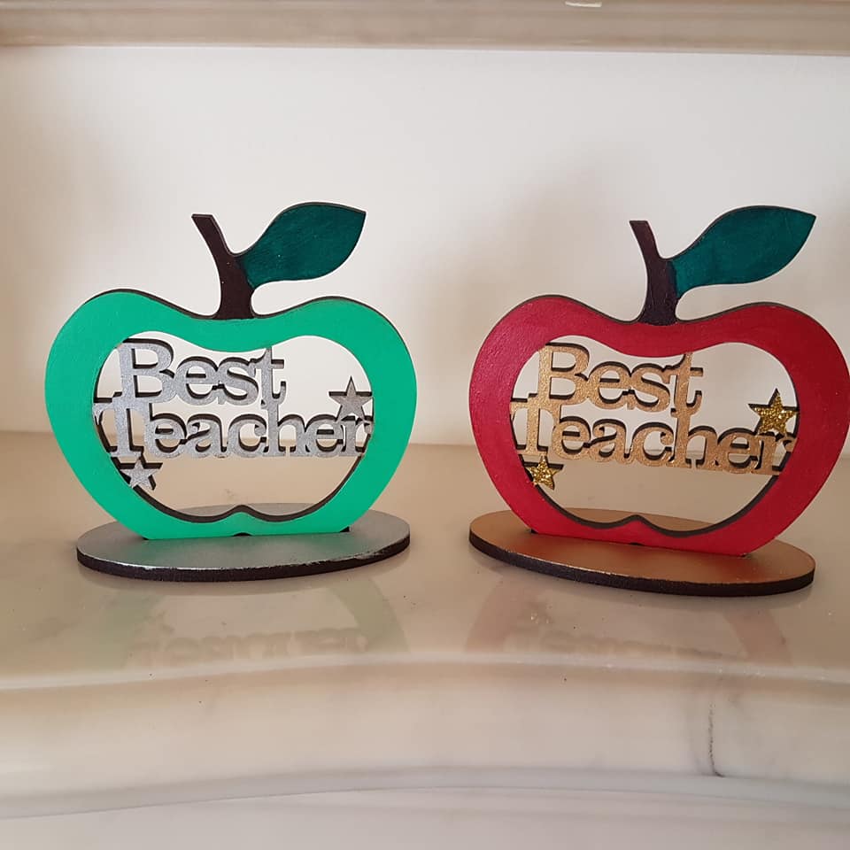 Wooden Best Teacher Apple With Stand