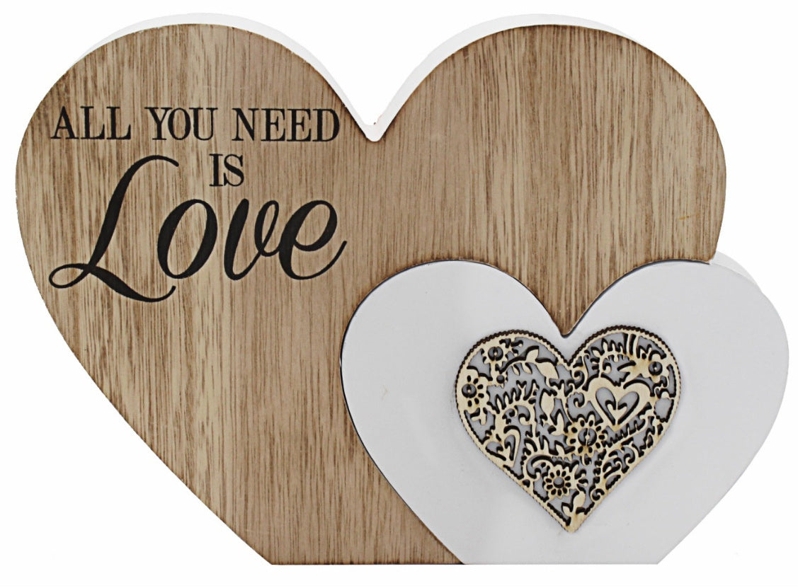 Sentiments Wooden Double Heart Block 'All You Need is... Love, Cat or Dog'