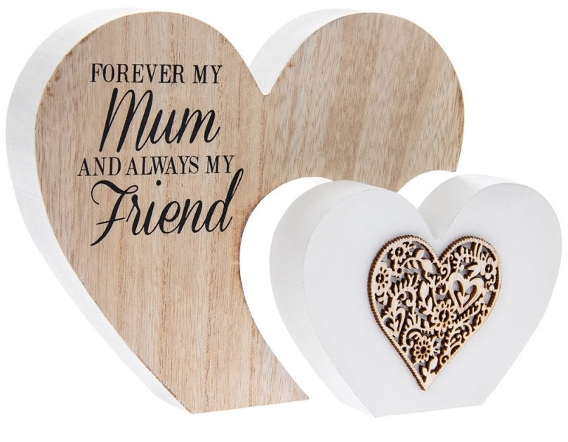 Sentiments Wooden Double Heart Block 'Forever my .... Always My Friend' ': Mum, Nan, or Daughter remaining.