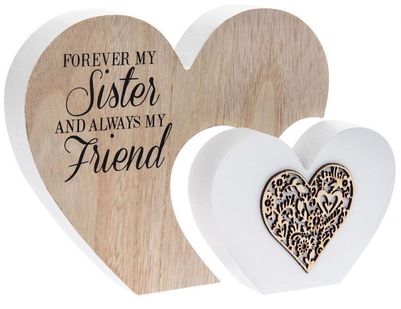 Sentiments Wooden Double Heart Block 'Forever my .... Always My Friend' ': Mum, Nan, or Daughter remaining.