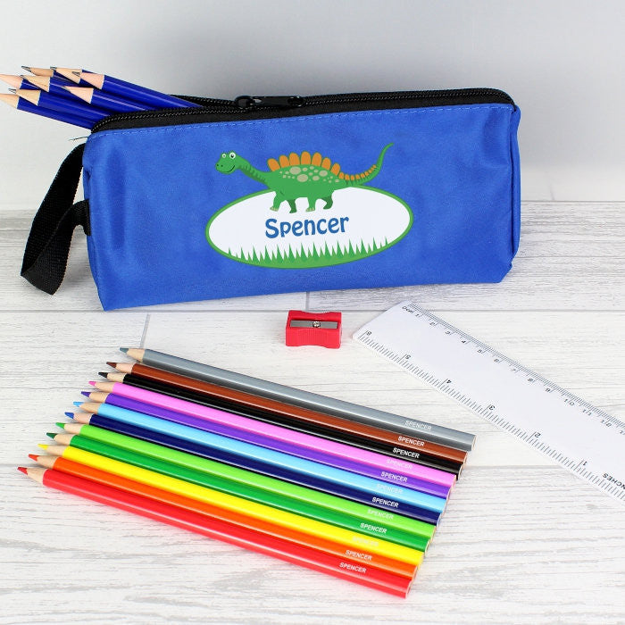 Personalised Blue Dinosaur Pencil Case plus Stationary