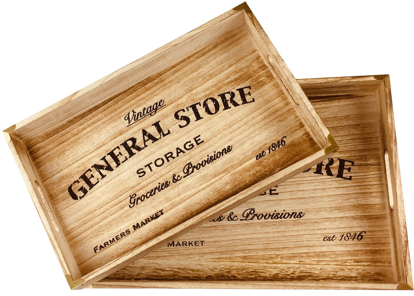 Set of 2 Solid Wood Trays - 45cm