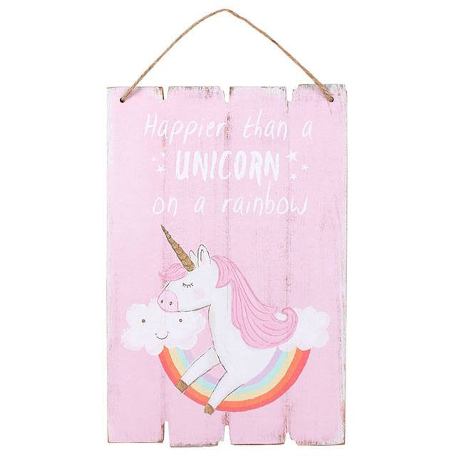 'Happier than a Unicorn' Wooden Plaque Sign