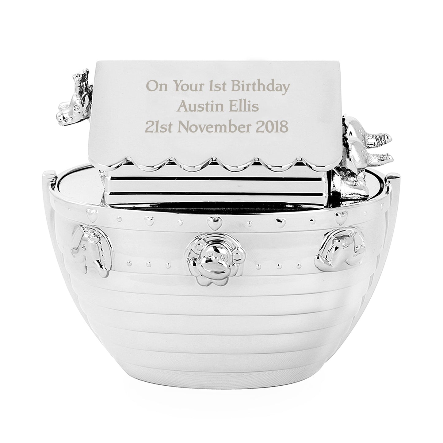 Personalised Silver Plated Noahs Ark Money Box