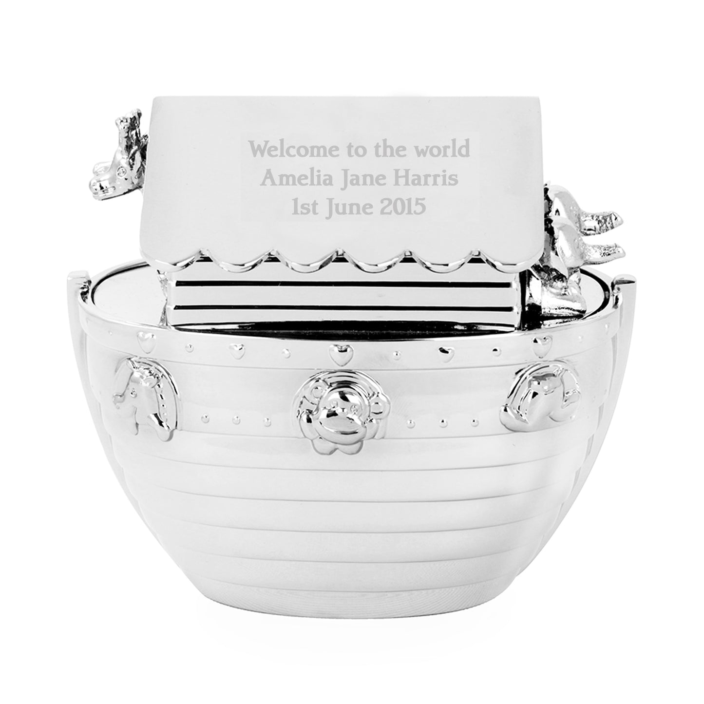 Personalised Silver Plated Noahs Ark Money Box
