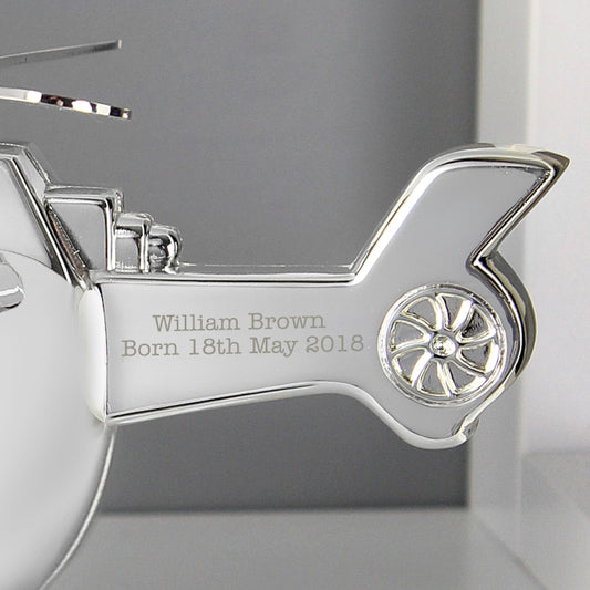 Personalised Silver Plated Helicopter Money Box
