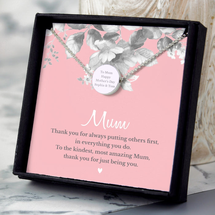 Personalised Mum Sentiment Silver Tone Necklace and Box - Perfect for Mother's Day